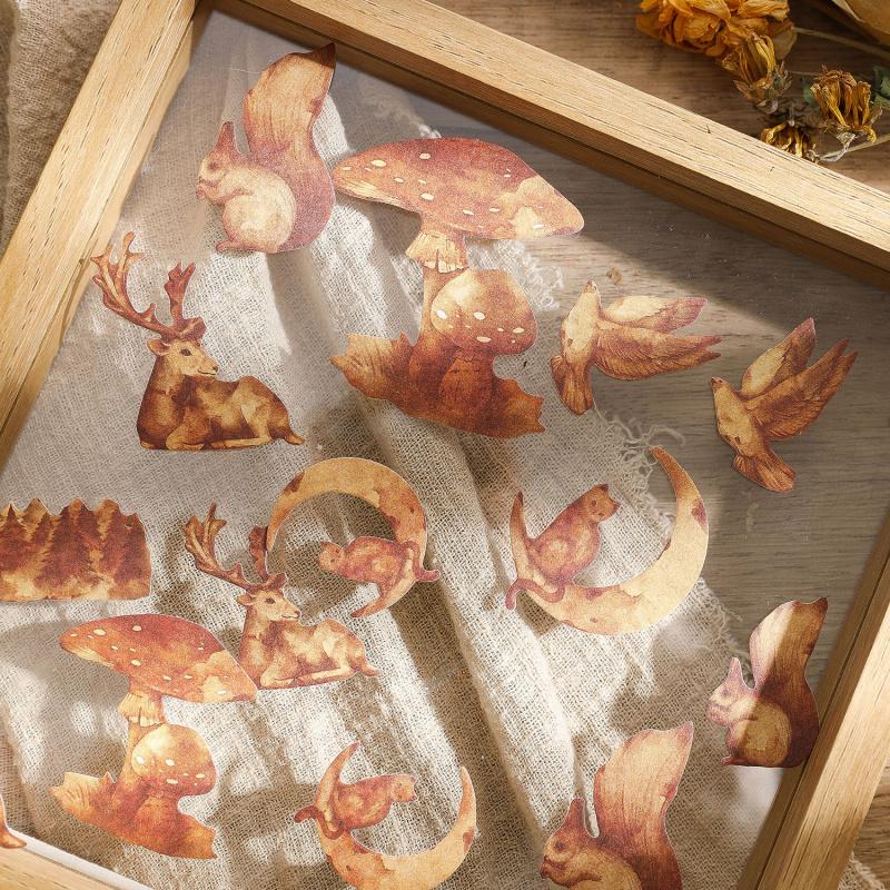 15-Sheet Retro Brown Plant Leaf Specimen Stickers, Decorative for Journal Collage & DIY Crafts