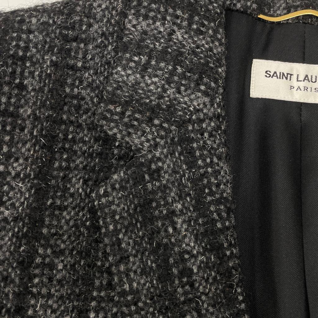SAINT LAURENT PARIS 2015 394625 Mohair Tailored Jacket Jacket 34 Black Gray CheckUsed