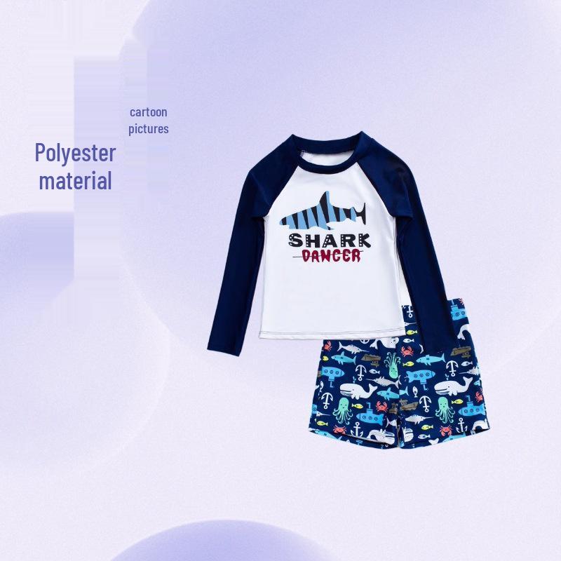 

Boys Shark Quick-Dry Swim Set: Sunscreen Hot Spring Suit & Beach Shorts 150 білий
