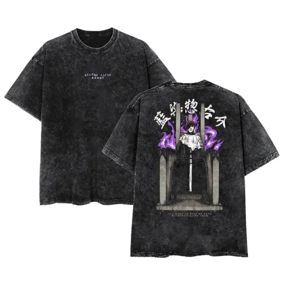 

BLEACH Айдзен Сосукэ Аниме Печатная Футболка Мужская Женская Стиранные Хлопковые Футболки Манга Винтажная Футболка Харадзюку Мужская Футболка с Коротким Рукавом XXL чёрный