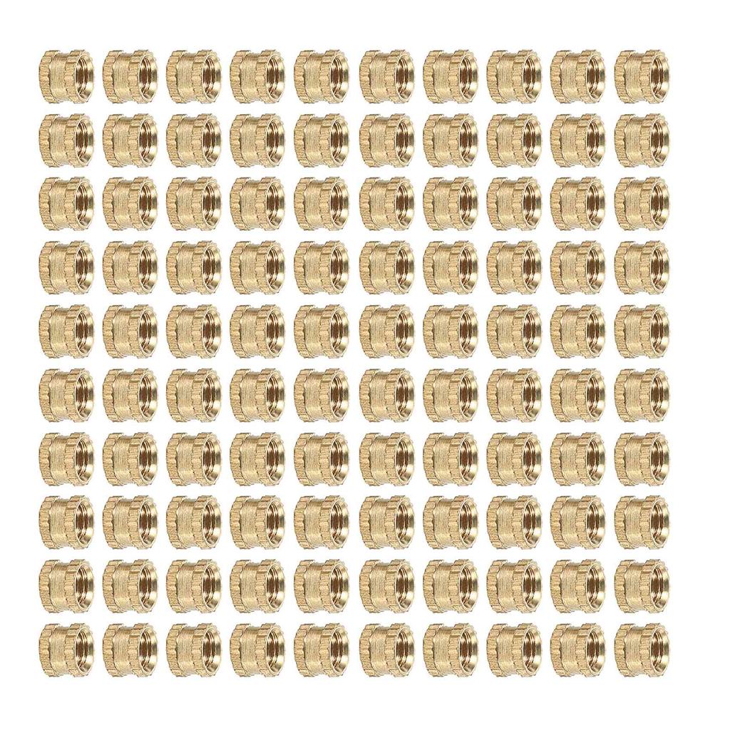 M3 x 3mm Female Thread Brass Knurled Threaded Insert Embedment Nuts 100PCS