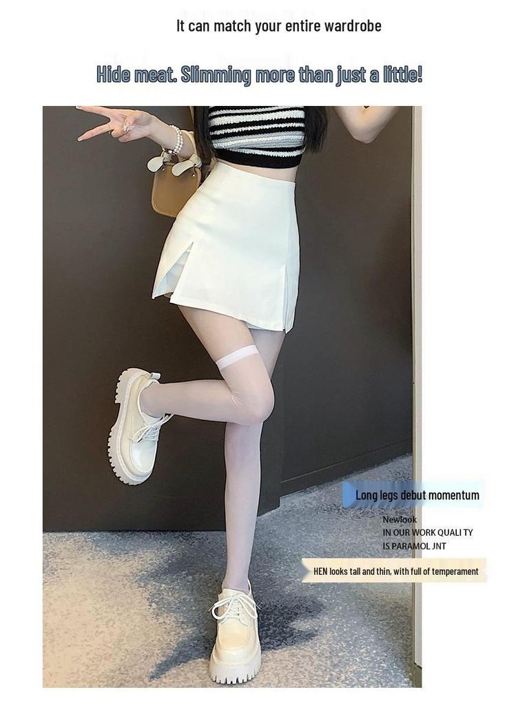 Women's Spring-Summer 2024 Petite Midi Bodycon A-line Skirt with Anti-exposure Shorts and High Waist Design