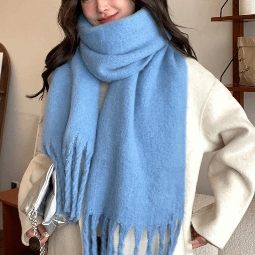Plush Winter Cashmere Scarves Mohair Long Shawl Simple Wool Scarf Autumn Winter