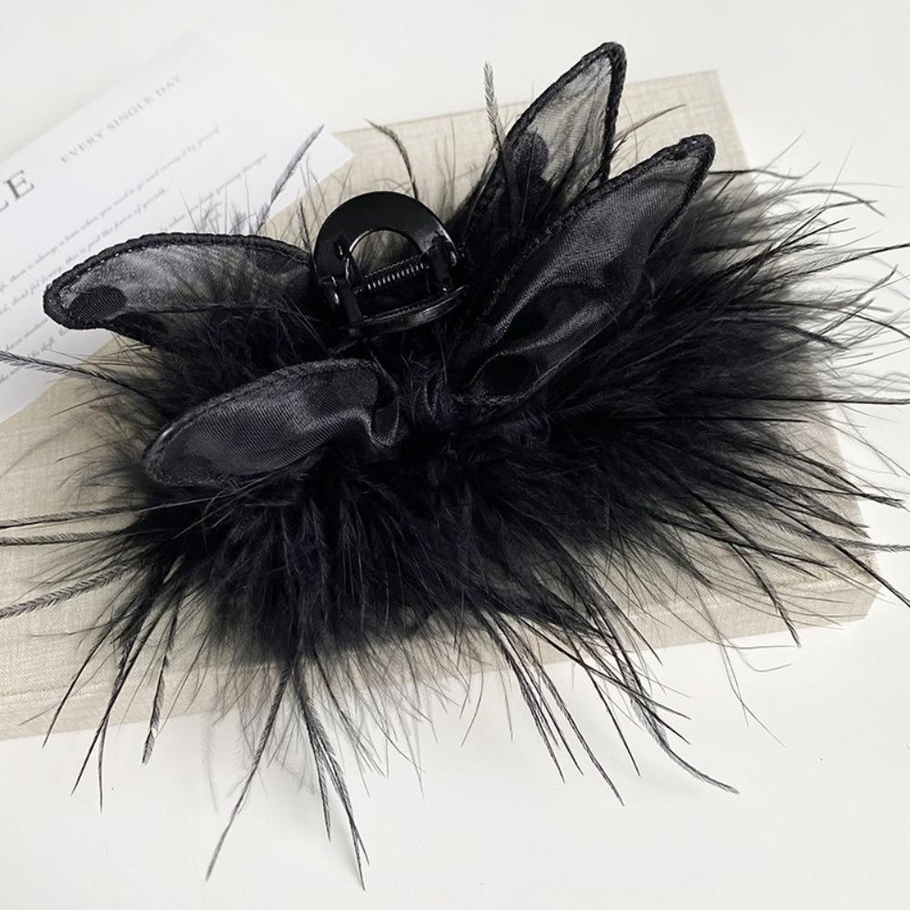 Autumn and Winter New Style Super Fairy Feather Catch Clip Large Hair Volume Large Back of The Head Shark Clip Pure Desire Wind Hair Clip Headdress
