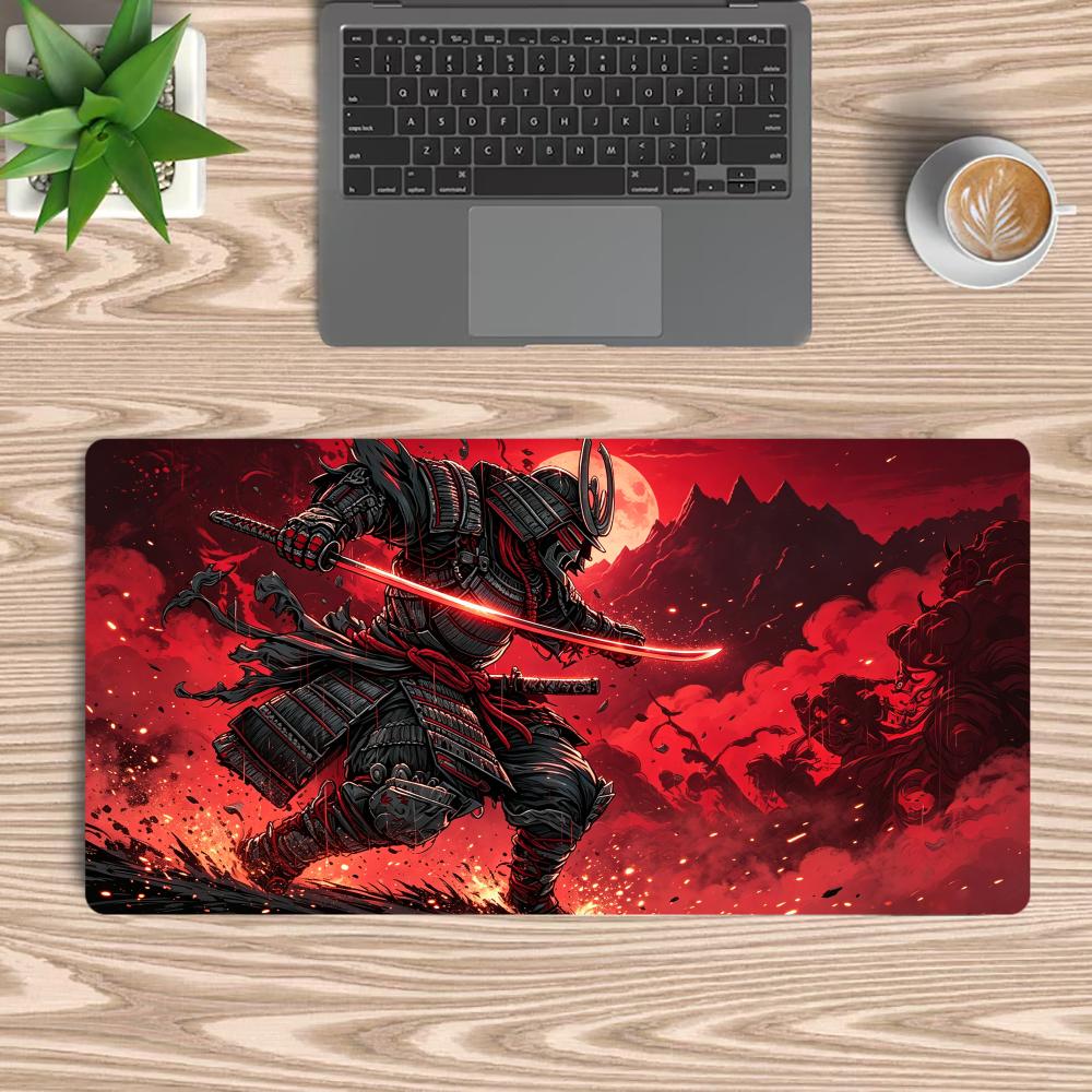 Tapis de Souris Guerrier Samouraï Rouge Accessoires PC Intérieur de Bureau Tapis de Jeu Tapis de Souris Décoration de Bureau Décoration Configuration Gamer