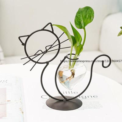 Minimalistischer katzenförmiger Schmiedeeisen-Blumenhalter Kreative Blumenvase Kreative Heimdekoration Wohnzimmer Tischdekoration