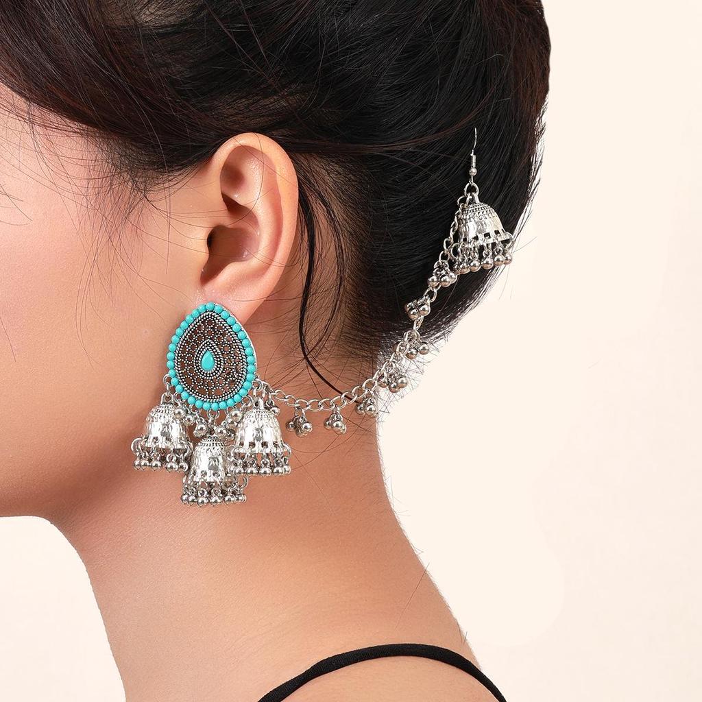 Retro Rhinestone Indian Wind Chime Tassel Earrings - Bohemian Ethnic Style