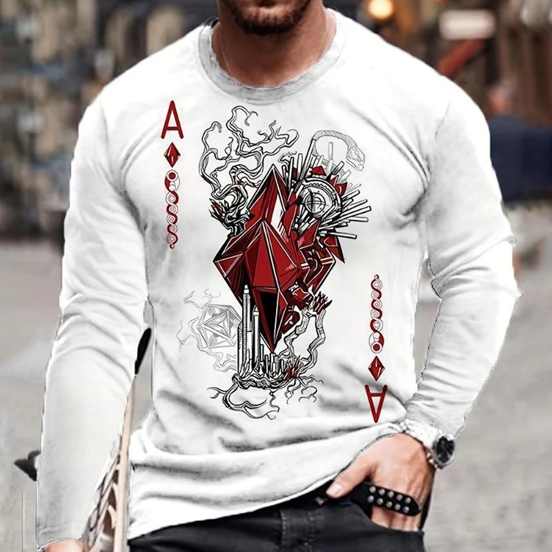 Fall 3D Flame Printing Men's Round Neck Long Sleeve Pullover Fashion Loose T Shirt Retro Street Long Sleeve Round Neck T Shirt