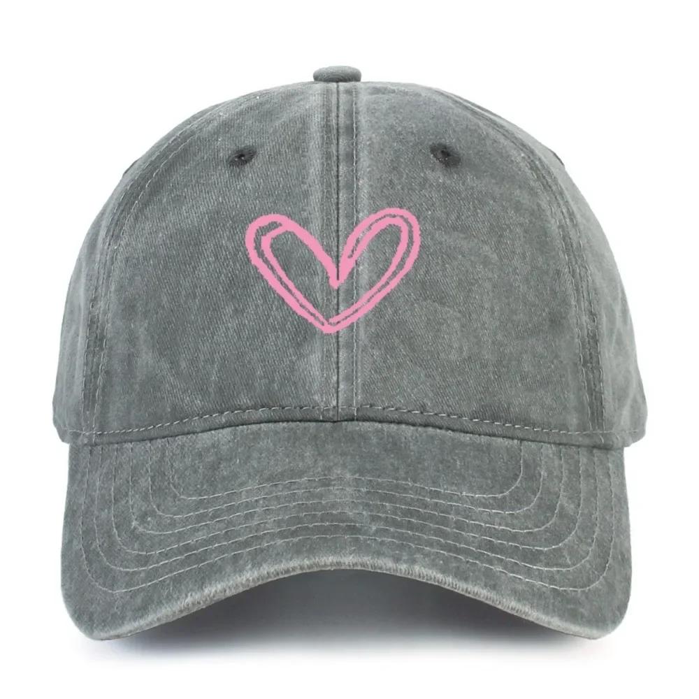 Versatile Heart-shaped Printed Washed and Aged Baseball Caps for Men and Women Couple Baseball Caps Casual Sun Protection