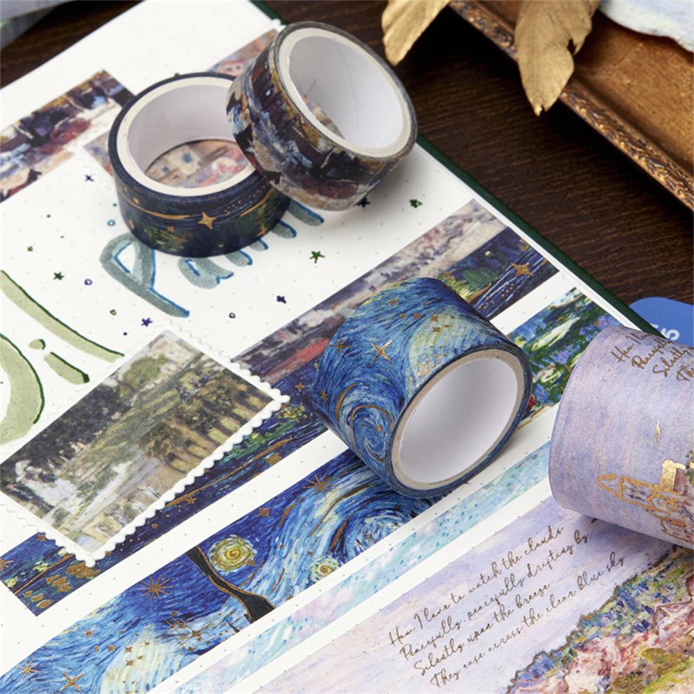 24Pcs Oil Painting Retro Washi Tape Stickers Gold Foil Stickers Colorful Collage Handbook Materials Scrapbook DIY Sticker Decoration