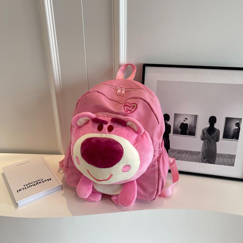 2023 New Canvas Large Capacity Double Shoulder Backpack Cartoon Trendy Cute Pink Girl Bag Tide