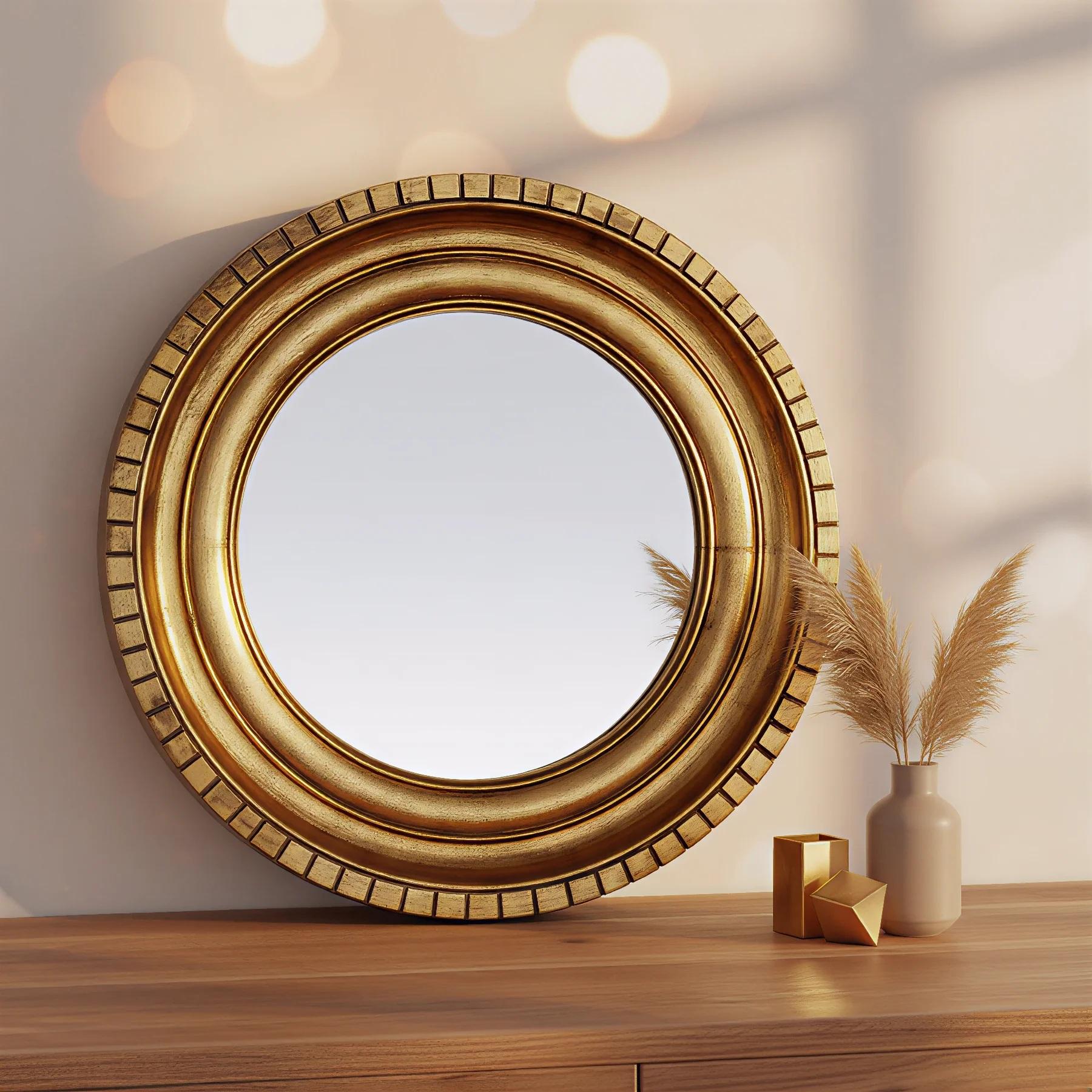 Specchio da Parete Oro di Lusso - Cornice in Foglia d'Oro Artigianale per una Casa di Stile dorato