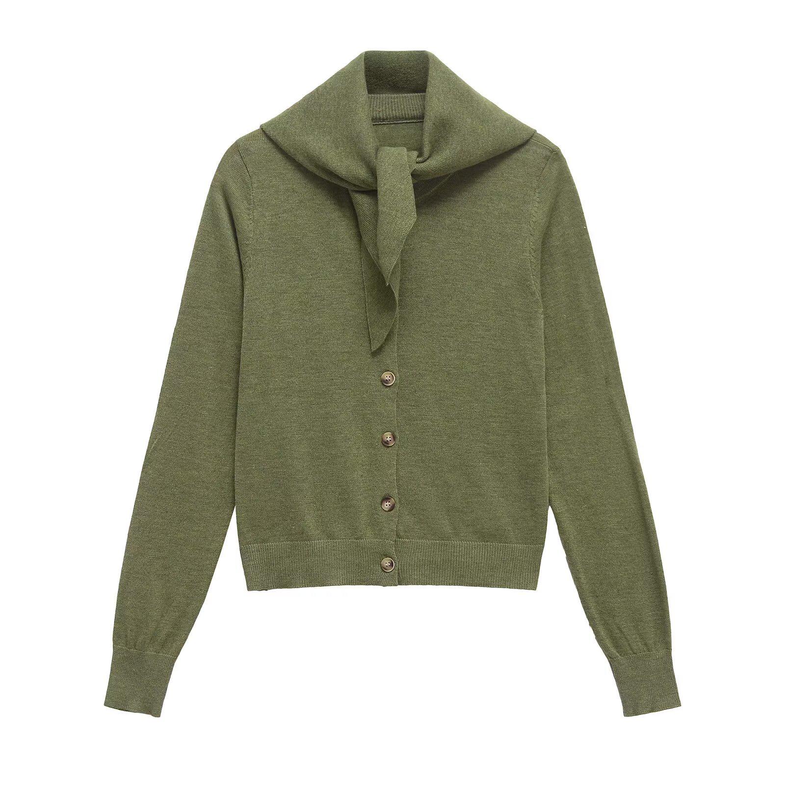 

2025 Spring Women s Versatile Knit Sweater with Scarf Collar Medium