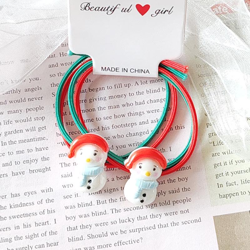 Santa Claus Christmas Tree Hair Ties - Elastic Rubber Bands for Kids