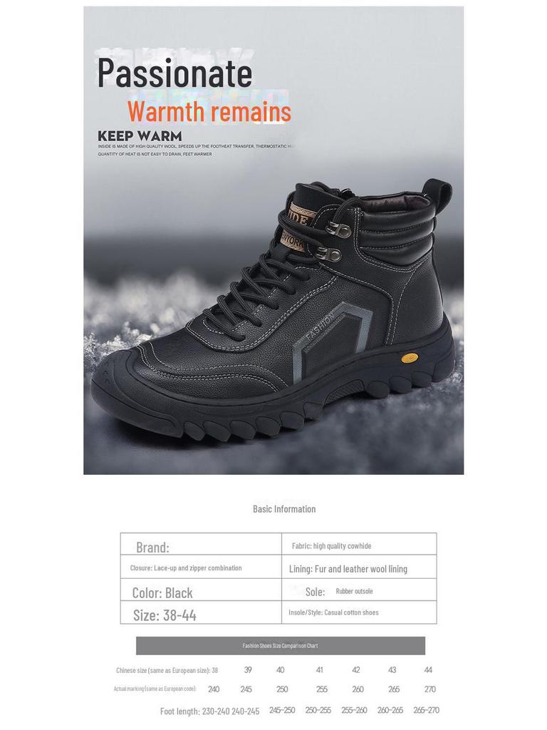 Herren High Top Leder Winterstiefel mit verdicktem Wollfutter