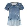 Lässig bedrucktes, kurzärmliges Workwear-Oberteil für Damen mit schrägem Kragen und Doppeltaschen