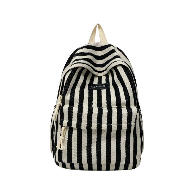 High-value college style striped backpack for junior high school students, casual, simple, lightweight and large-capacity backpack.