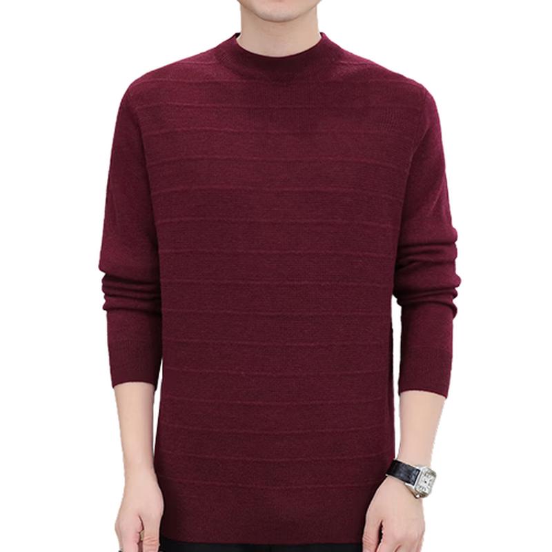 Romon Men s 100% Pure Wool Thickened Striped Turtleneck Sweater 3XL
