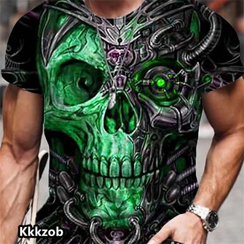 Skull Graphic Horror Print Tops Short Sleevemen's T-Shirt for Men Clothing Fashion Casual Oversized Tee Shirt Street Clothing