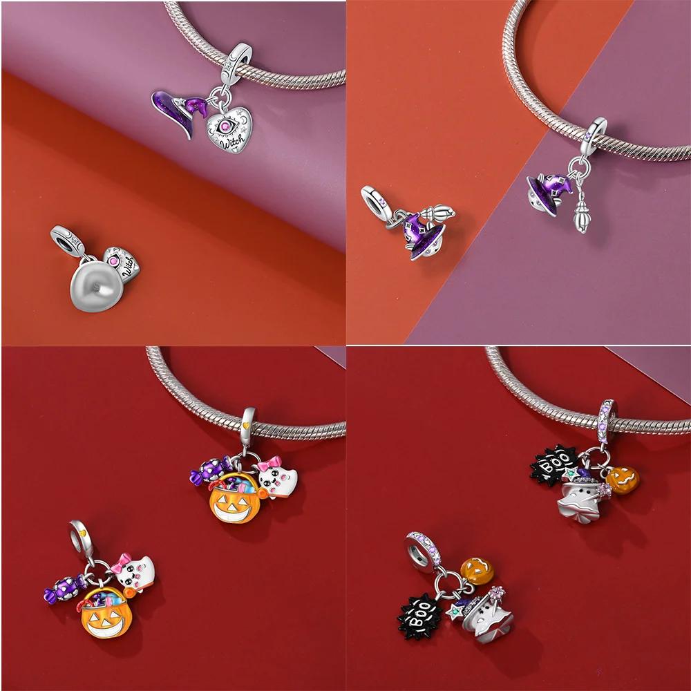 Copper Halloween Skull Bat Pumpkin Boutique Pendant Fit Original Bracelet Charm Beads Necklace Diy Female Jewelry