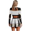Womens Sports Dancewear Cheerleading Outfit Long Sleeve Sequins Crop Top with Pleated Skirt Set Cheer Uniform