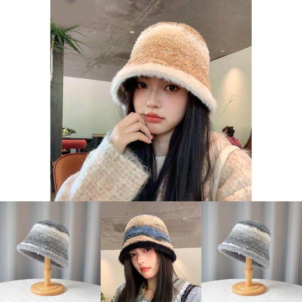 Autumn Winter Striped Colorblock Fisherman Hat With Breathable Warmth For Outdoor Activities