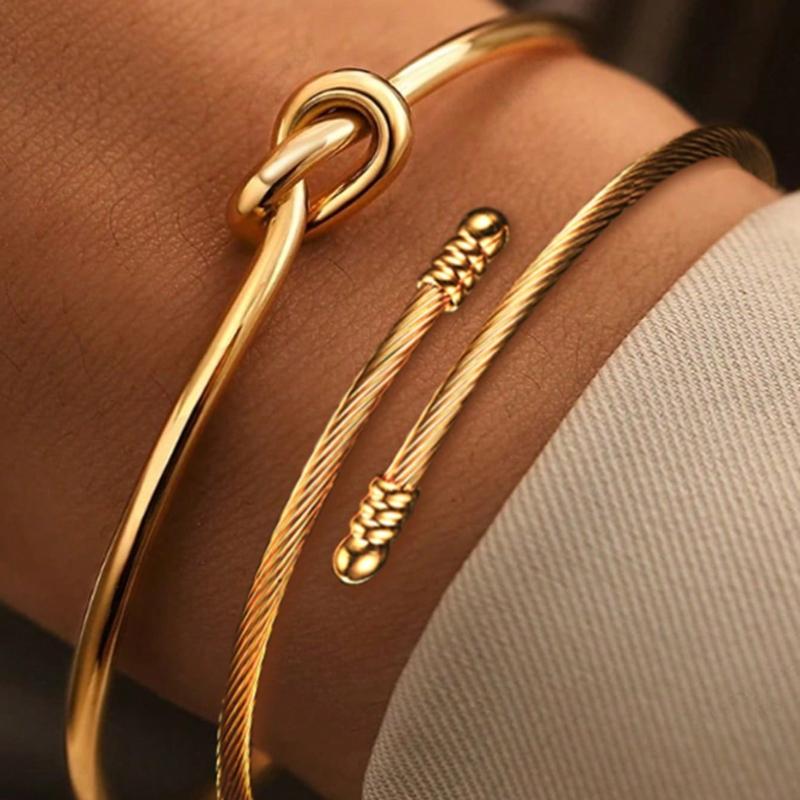2pcs European & American Geometric Metal Bracelet, Men's & Hip Hop Style Fashion Cuff Bracelet