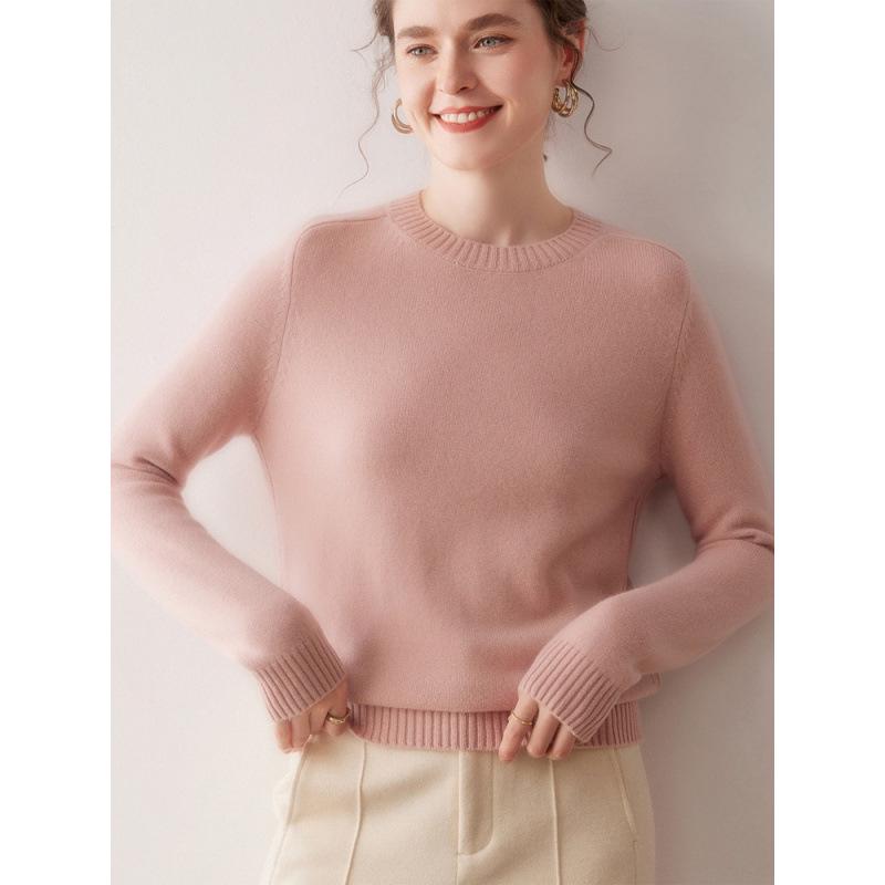 2025 Autumn/Winter Women's Pure Cashmere Round Neck Sweater - Saddle Shoulder, Thickened, Loose Fit, Slimming Knit Base Layer