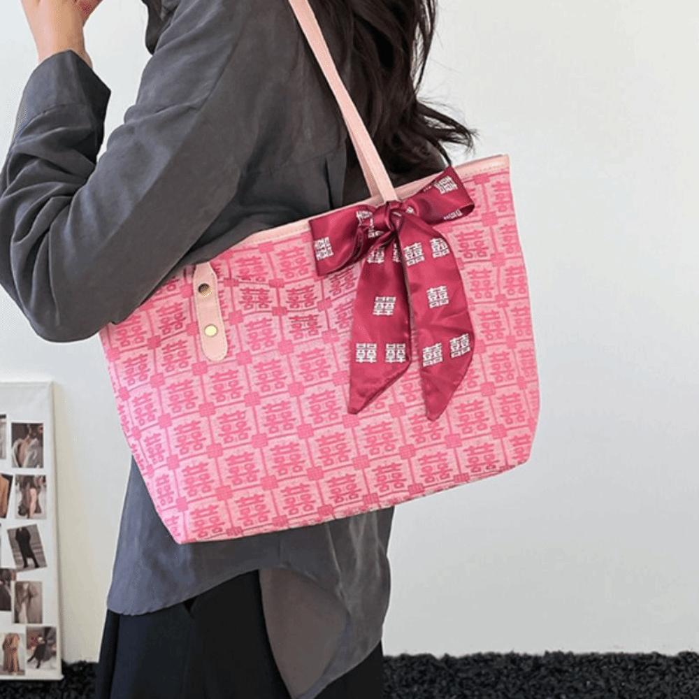 Reusable Women Tote Bag Large Capacity Bridal Shoulder Bag Traditional Red Envelope Baby Shower