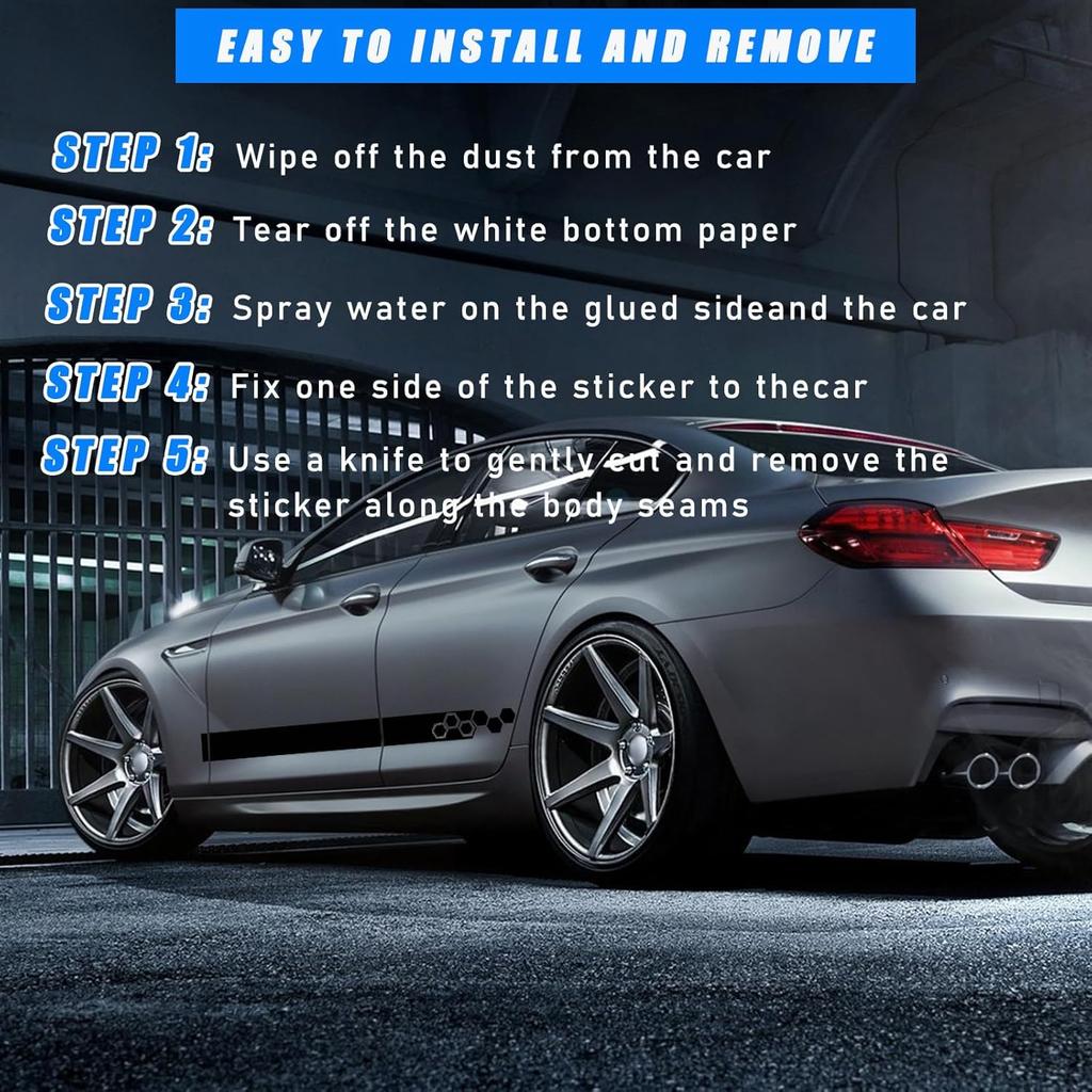 Augeny 6PCS Car Hood & Side Stripe Decals, Modified Auto Rearview Mirror Decal, Universal Graphic Stripe Decor For Car Skirt Roof Bumper (Style1,