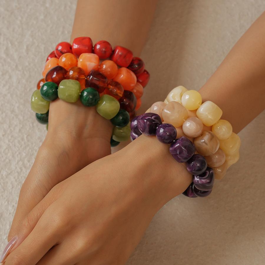 Red Purple Orange Green Acrylic Square Circle Beads Chain Bracelet Bangle for Women Handmade Jewelry Waterproof Jewelry Gift