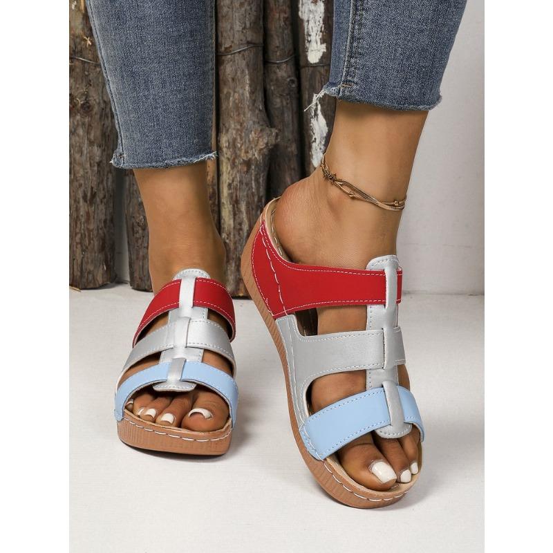 Multi-color splicing thick-soled open-toed slippers women's large size lightweight beach casual cool slippers