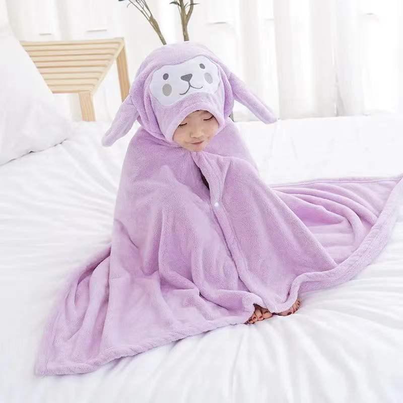 Kids' Hooded Quick-Dry Bath Poncho - Thick Coral Fleece, Absorbent for Boys & Girls