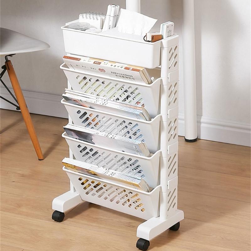 Versatile Use Bookcase Storage Rack Elegant Storag Stand with Compartments In White Perfect for Living Room or Study