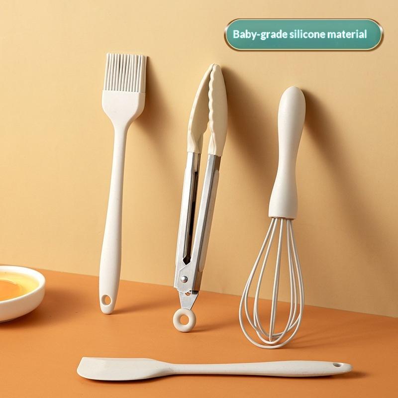 4-delat Bakset Livsmedelsgodkänd Silikon Värmetålig Gräddskrapa Äggvisp Smörjborste Matklämma Köksverktyg Tårtbakningsverktyg