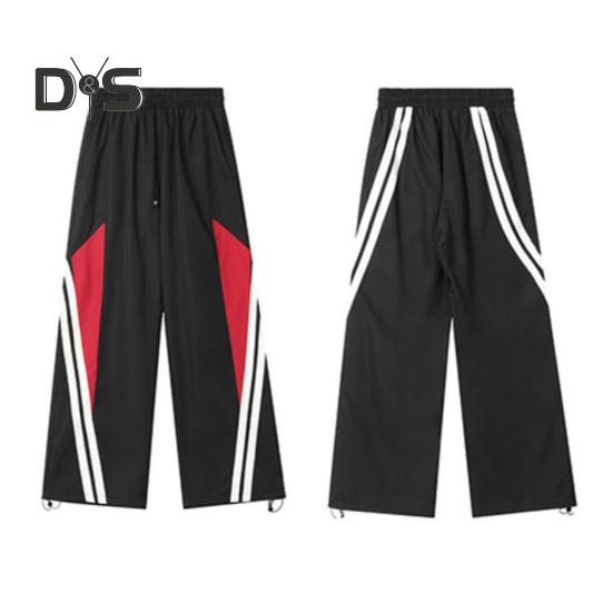 Damenhose, elastisch, hohe Taille, verstellbarer Kordelzug, weites Bein, vertikale Streifennähte, Retro-Streetstyle-Sporthose