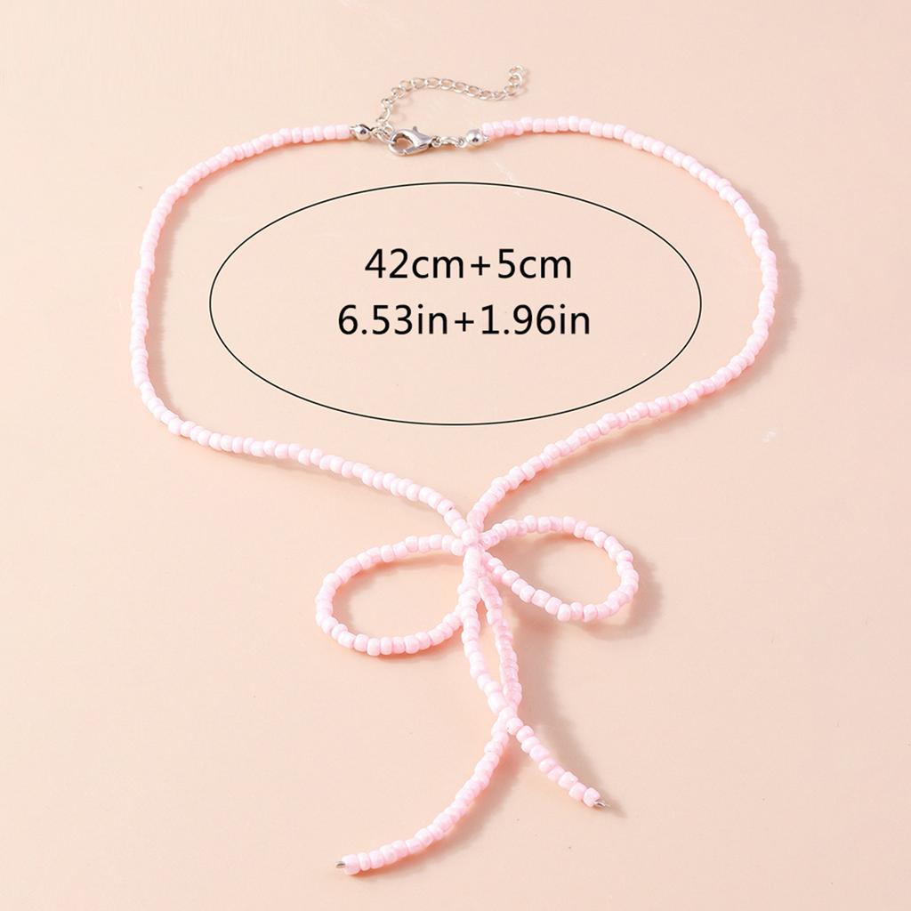 Vintage Design Niche Cold Wind Exaggerated  Beads Bowknot Necklace Clavicle Chain Female Colored Rice Bead Jewelry