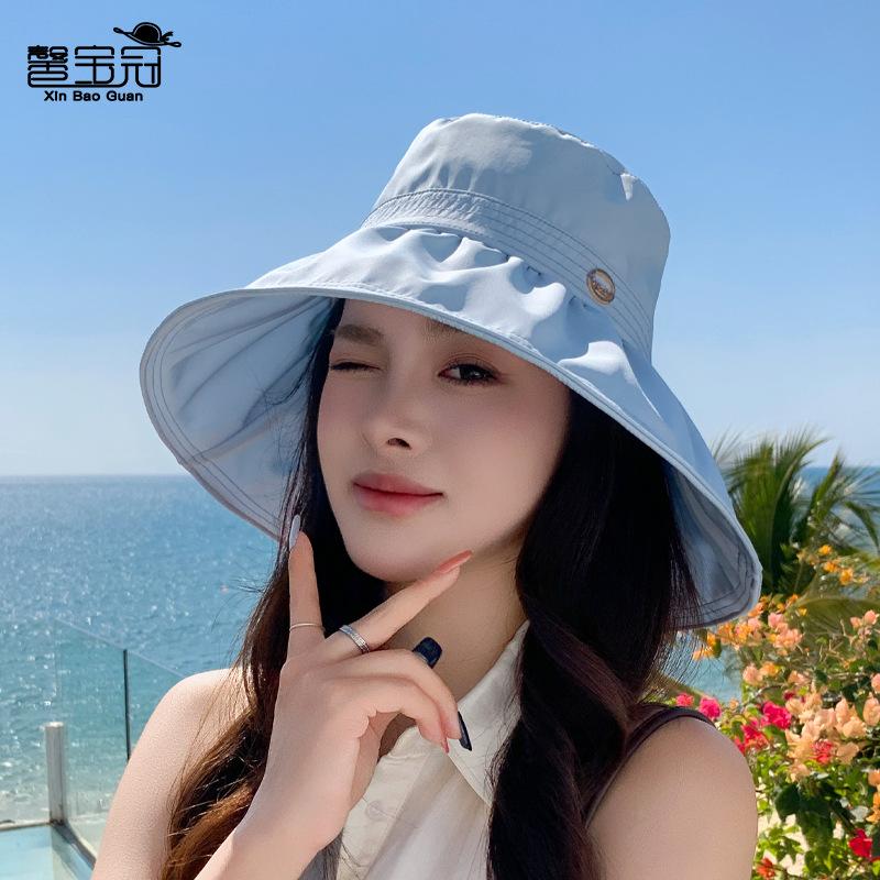 Spring and Summer Sun Hat Children Outdoor Travel Casual Versatile Bucket Hat Big Eaves Drawstring Sun Hat