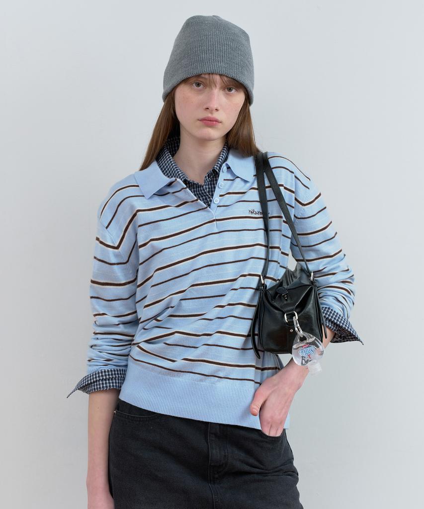 ROLAROLA Loosefit Multi Stripe Collar Knit Sky