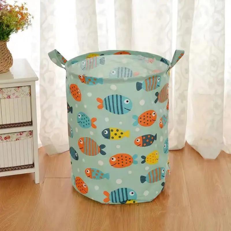 Dirty Laundry Baskets Foldable Round Waterproof Organizer Bucket Cotton Linen Clothing Children Toy Home Large Capacity Storage