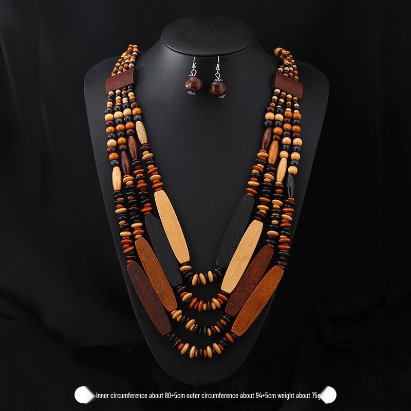 Handmade Bohemian Wooden Bead Necklace for Music Festivals and Vintage Style