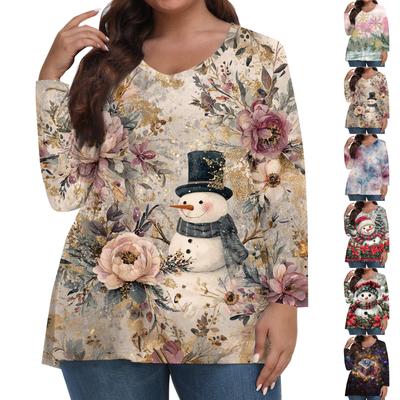 Women's Fashionable Casual Long Sleeved Plus Size  Print Top Plus Size Floral Print Top