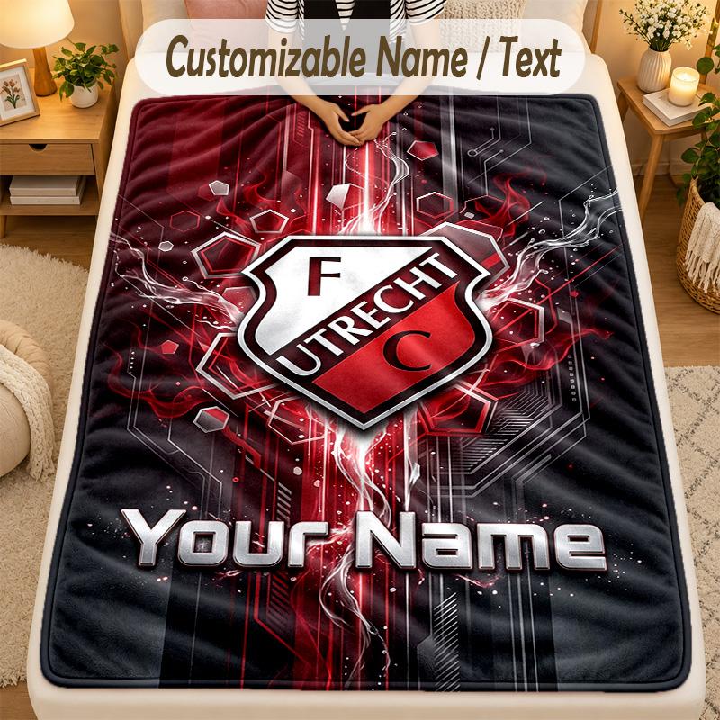Flannel BlanketFC Utrecht Custom Name Text Personalized Soft Warm Throw Blanket Home Decor Gift
