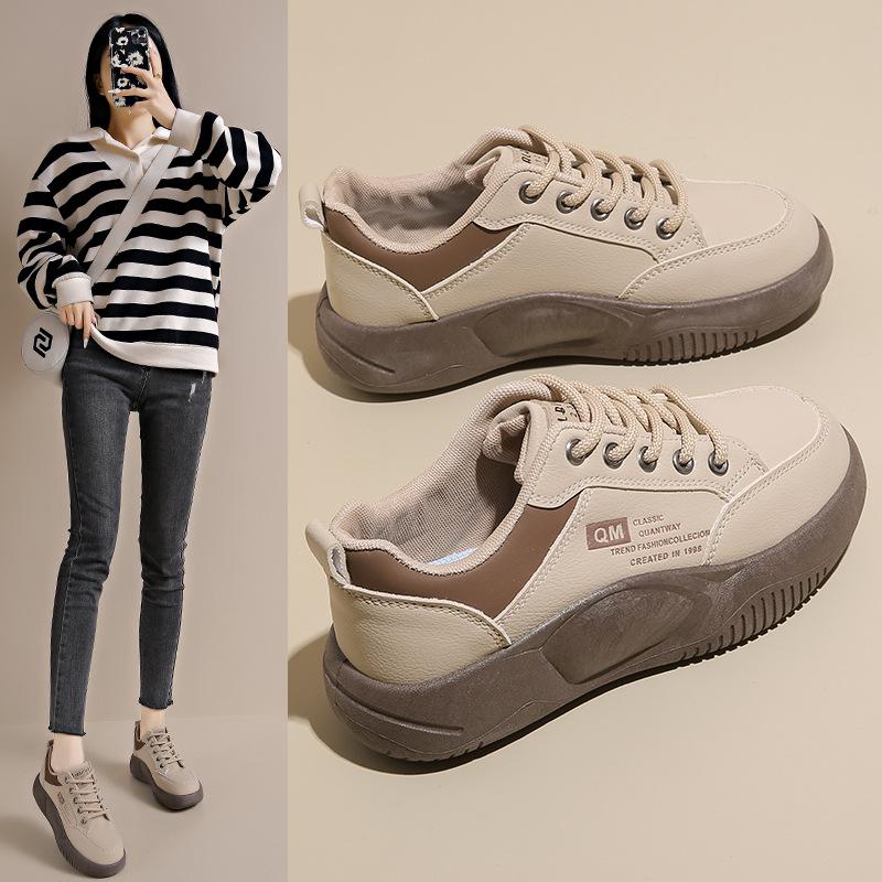 2024 Autumn Women's White Sneakers: Korean Style, Trendy, Versatile Thick Sole Loafers XQ5801