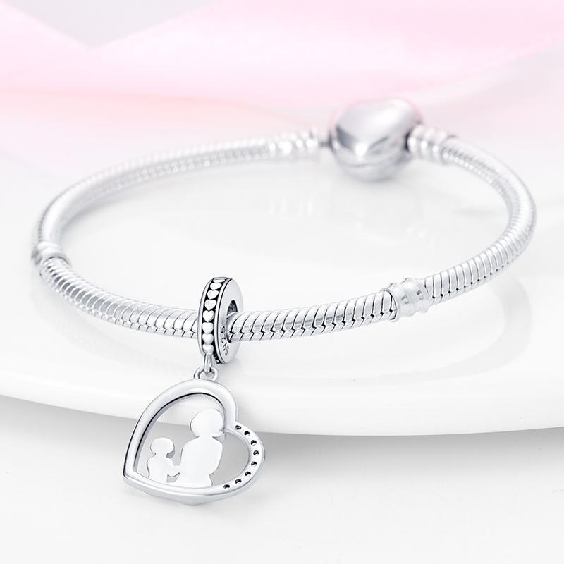 New 925 Pure Silver Pendant Beads Mother's Day Mother and Daughter Fits Original Bracelet Jewelry Gift