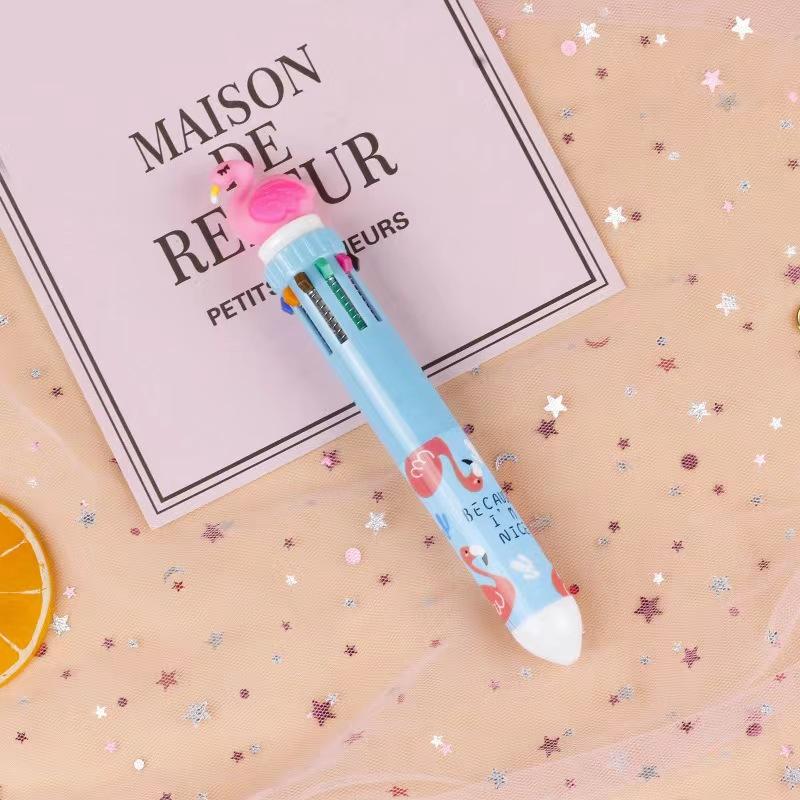 Ten-color Ballpoint Pen Girl Heart Cartoon Press Multi-color Pen Multi-function Color Handbook Pen Creative Cute Pen