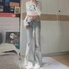 Retro American Wide-Leg Flared Jeans with Rivet Belt Design
