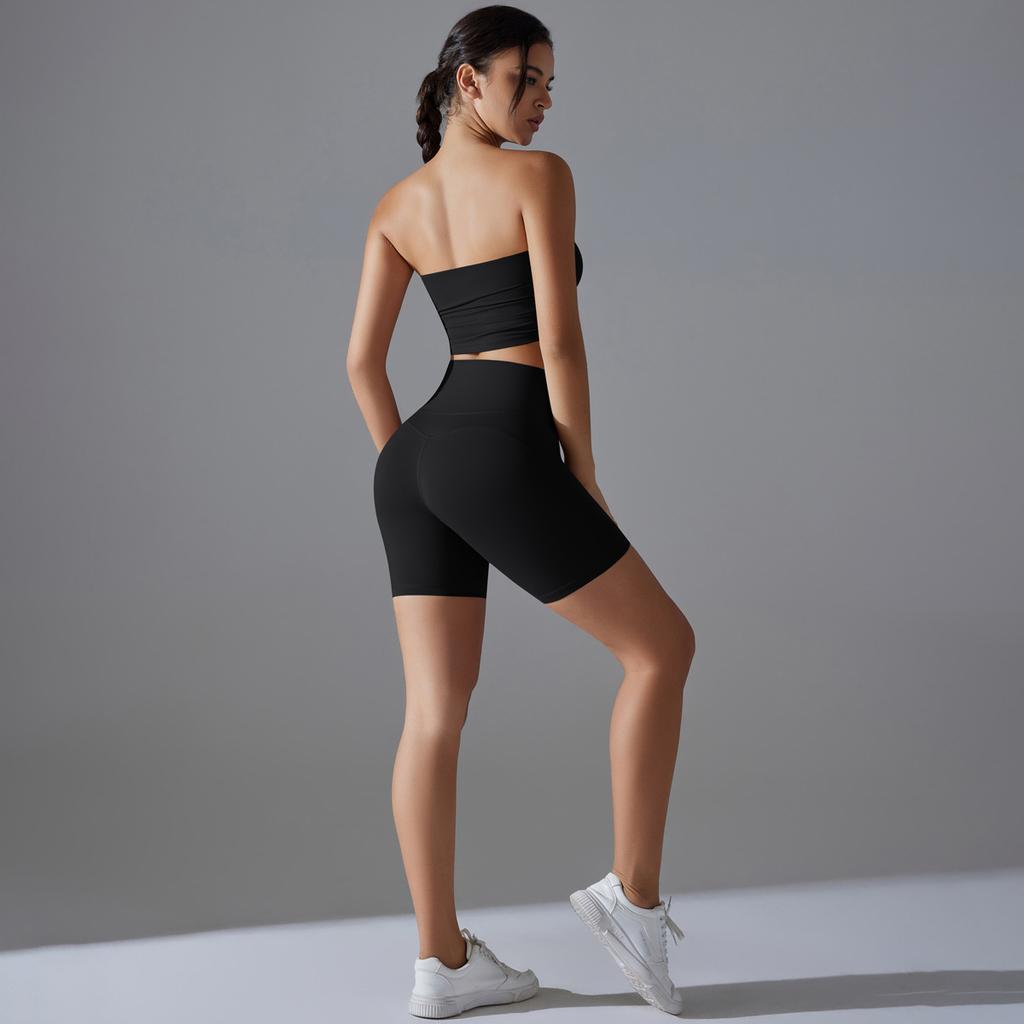 One Piece Pleated Strapless, High Waisted, Hip Lifting, Zero Sensation, No Underwear, Sports Shorts, Fitness Yoga Suit For Women