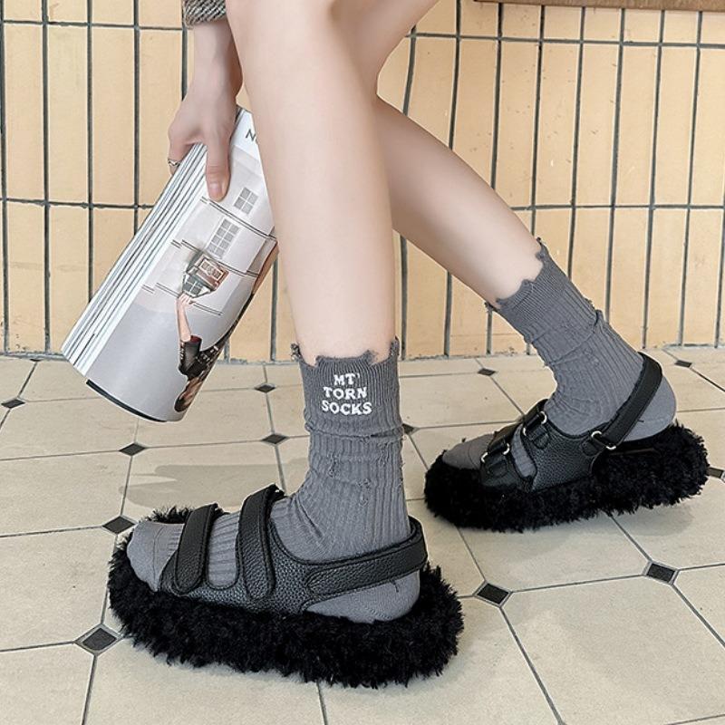 

Female Spring and Summer Thin Style Trend New Letter Hole in The Tube Stack Socks 1 pair сірий колір