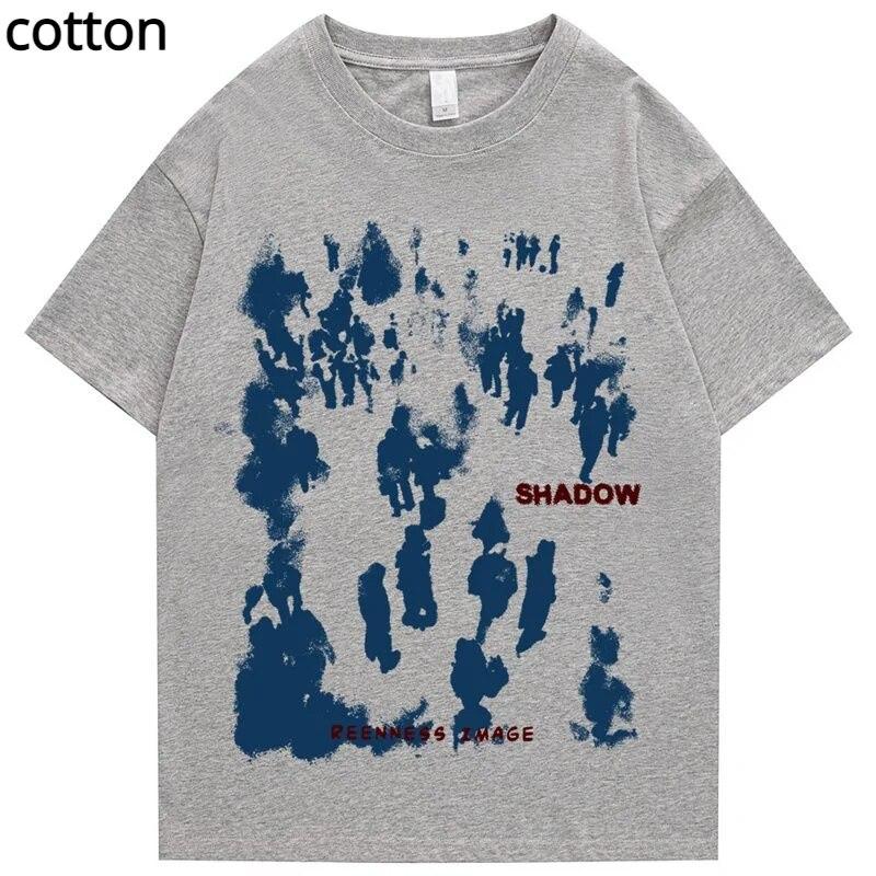 Oversized T-shirt Summer Cotton Short Sleeve Tee Shirt Fashion Printed Shadow Hip-Hop Women Clothes Unisex's Top 2023 New Arrival